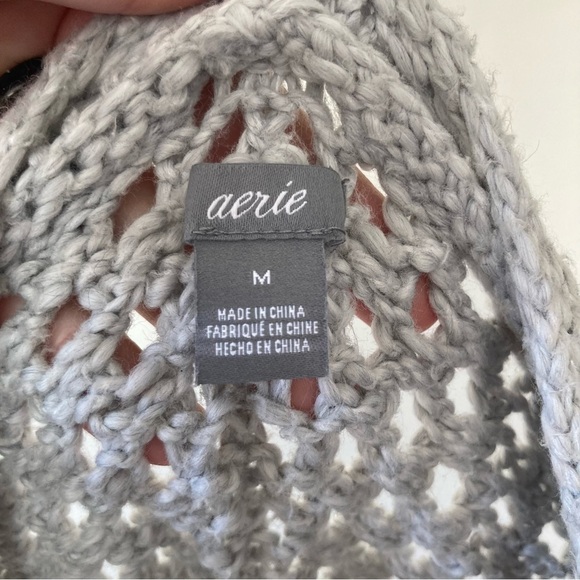 Aerie | Boho Chunky Crochet Knit Kimono Shrug Poncho Sweater - Picture 4 of 6